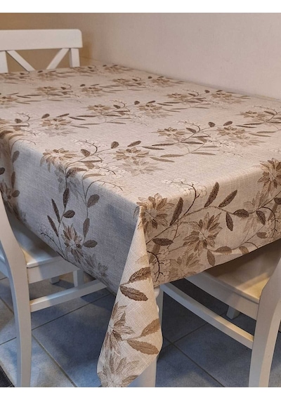Simli Keten Dokulu Pvc Masa Örtüsü 24keteno1 Kahve