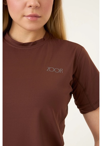 Zoor Kadın Kısa Kol Compression Fitness Gym Spor Body Tshirt Kahverengi