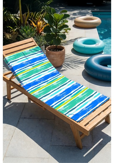 Çizgili Marine Modern Plaj Havlusu - Mavi Turkuaz Akdeniz Stil Hızlı Kuruyan Mikrofiber Havlu Kuru Esinti