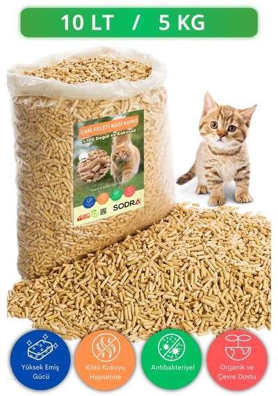 Sodra Organik Çam Kokulu Pelet Kedi Kumu 6 MM 10 L