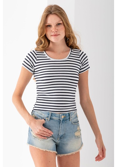Giysa Kadın Bisiklet Yaka Çizgili Basic Body Lacivert - 25509 Lacivert