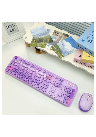 Mofıı Lovely Kablosuz Klavye Mouse Seti 2.4g Sevimli Yuvarlak Tuşlu 104 Tuş Renkli Set Optik