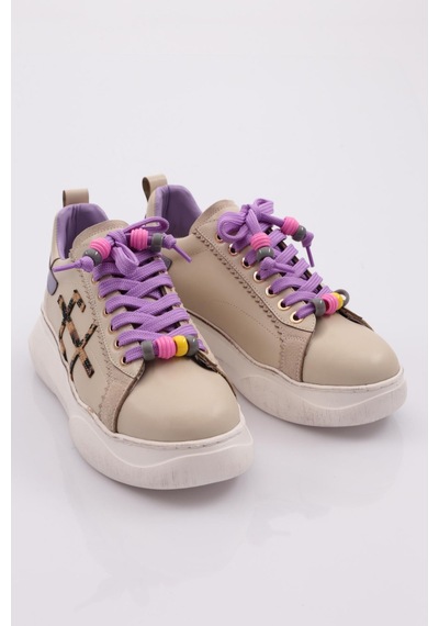 Dgn 1023 Kadin Sneaker Ayakkabi 1023-2007-R11312 Bej - Mor