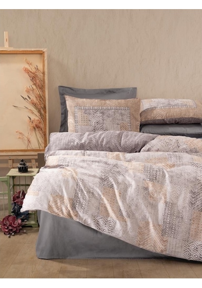 Cotton Box Saten Çift Kişilik Nevresim Takımı Amentes Gri