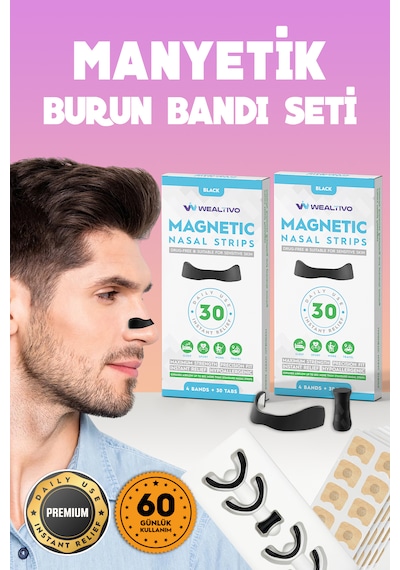Wealtivo Burun Aparatı Siyah Burun Bandı Seti 2 x 30'lu 60 Adet