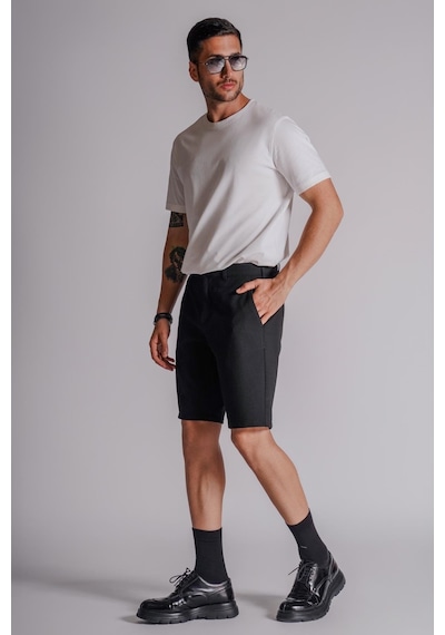 Braccas Erkek Yandan Cepli Klasik Bel Slim Fit Chino Şort Siyah Siyah