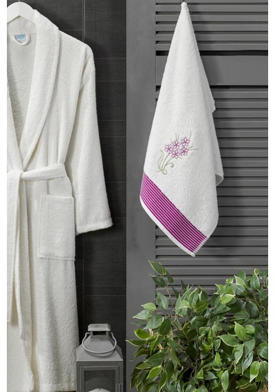 Bornoz - Nakışlı Havlu Seti Cora Bayan Krem L/xl+45x85cm Krem Bayan