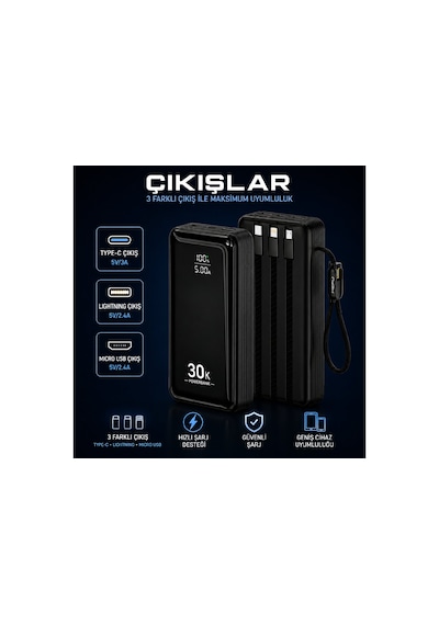 Hepu Hp-ap10 Armor 30.000 Mah 22.5w Hızlı Şarj Entegre Kablolu Powerbank