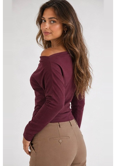 Fashion Friends Asimetrik Yaka Mürdüm Kadın Bluz 26k0057k1