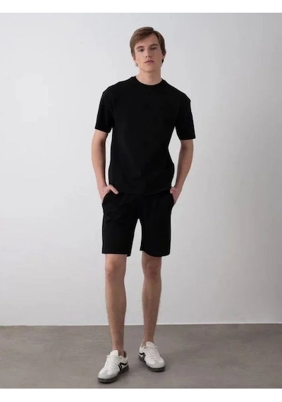 Erkek Çocuk King Yazılı T-shirt Şortlu Takım-15539 Siyah