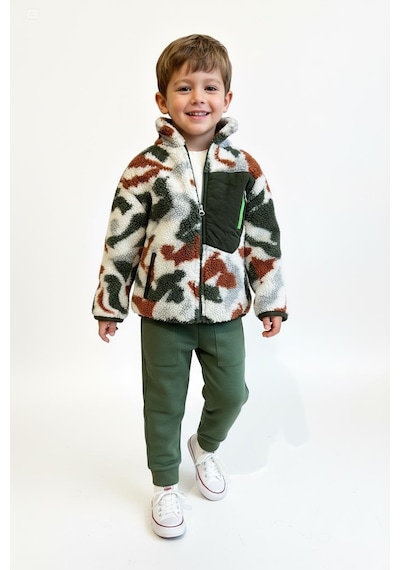 Miababy Fermuarlı Polar 3lü Takım Haki