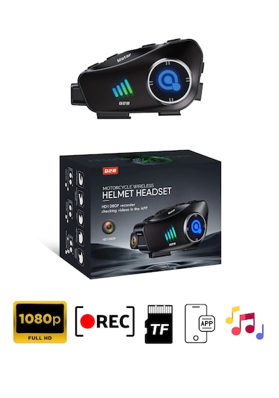 Q28 Motosiklet Kask Bluetooth Kulaklık 1080p Kamera Interkom Kula