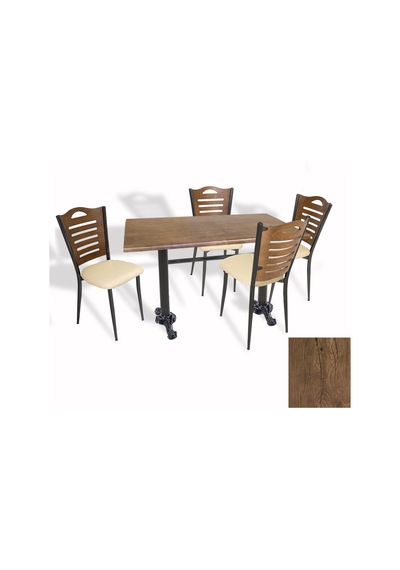Çipa Döküm Ayak - Papelli Sandalye Mutfak Masa Takımı Werzalit, Wermodin Ve Allzalit Tabla - Rustic Dark - Krem - 80x120 Çok Renkli