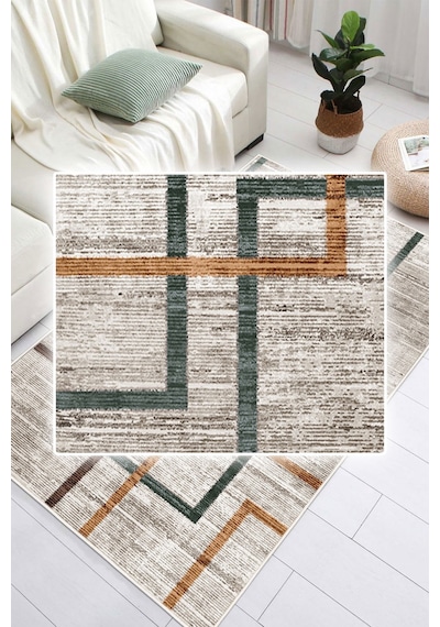 Modern Makinede Yıkanabilir Kaydırmaz Leke Tutmaz Salon Halı Oturma Odası Mutfak Antre Halısı Yolluk Yeşil