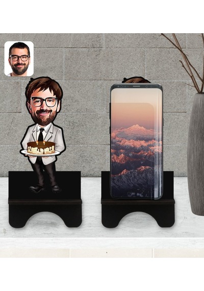 Kişiye Özel Erkek Doğum Günü Karikatürlü Ahşap Biblo Telefon Stan (533056660)