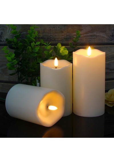Plentiful Alevsiz Titreyen Led Mum Büyük Boy 3lü Set Kumandalı Beyaz