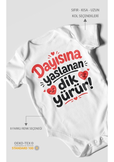 Morivokids Dayısına Yaslanan Dik Yürür Kısa Kollu Bebek Body %100 Pamuk Zbn254-kk Beyaz