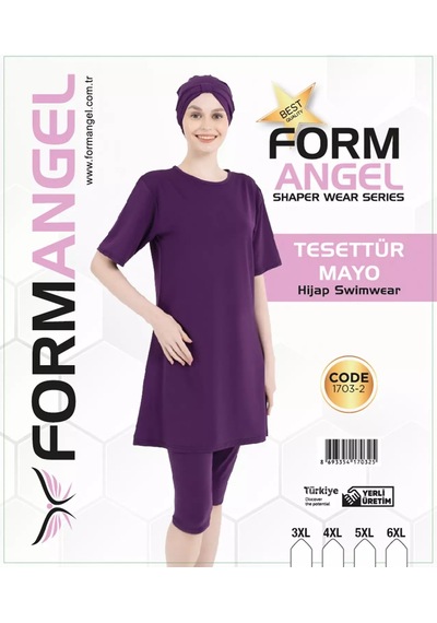 Form Angel Kadın Düz Renk Büyük Beden Kısa Kollu Likralı Tesettür Mayo Karışık Renk