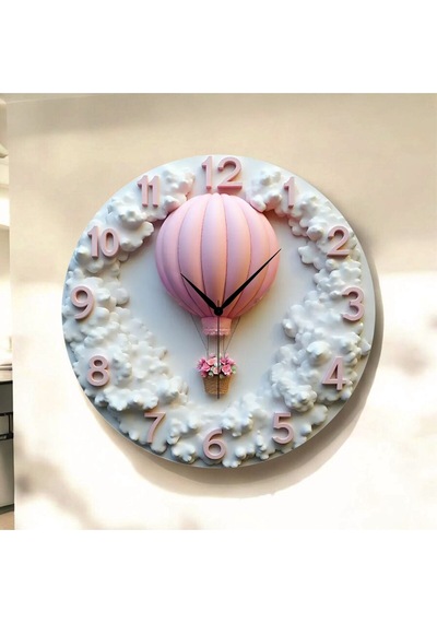 AA Shop Uçan Balon Renkli Baskı Desenli Sayılı Hediyelik Ahşap Sessiz Tablo Duvar Saati 99 Renkli