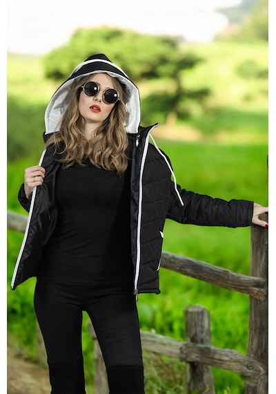 Barbora Kısa Kapüşonlu Kışlık Şişme Mont Siyah