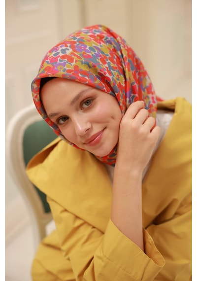 Silk Home Soft Eşarp 73081-39 Gümüş, Parlak Turuncu, Mercan, Mor, Çelik Mavi