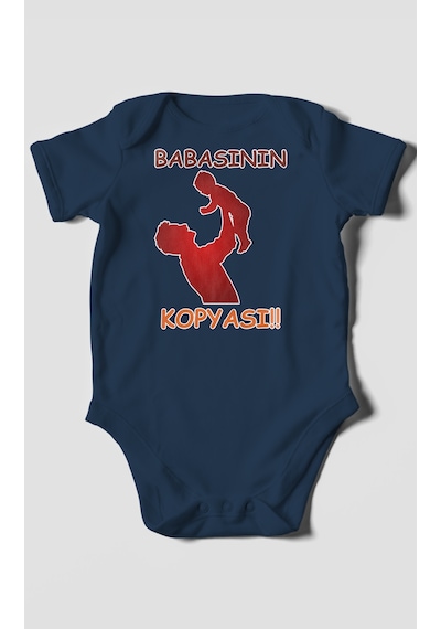 Babasının Kopyası Baskılı Bebek Zıbını Çıtçıtlı Body %100 Pamuk Kısa Kol Lacivert