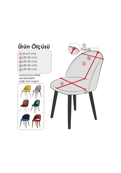 Zincir Desen Oval Sandalye Kılıfı, Sandalye Örtüsü 6 Adet Gri Gri
