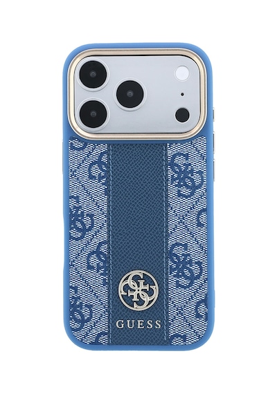 Apple iPhone Uyumlu 18 Pro Kılıf Guess  Lisanslı M-safeli Deri 4g Desenli Şeritli Yazı Logolu Kapak Mavi