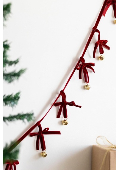 Beige & Stone Yılbaşı Kadife Kurdele Gold Zilli Zincir Noel Çam Ağaç Süsü Diğer