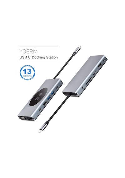 Yerleştirme İstasyonu Usb C Hub 13'ü 1 Arada Kablosuz Şarj İstasyonu, Usb C - Hdmı, Ethernet, Vga, 5 Usb Ve Sd/tf,