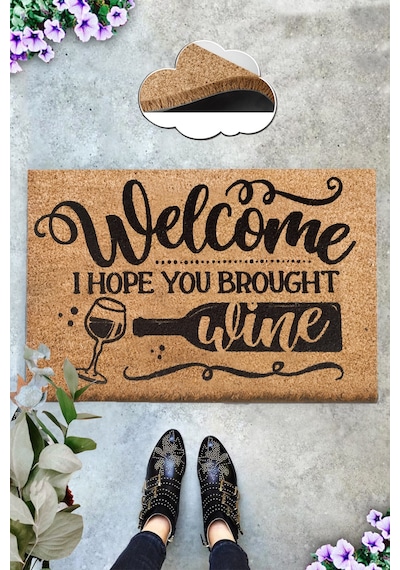 Coco Wine 40x60 cm KIL Paspas,Dekoratif Çok Amaçlı Iç ve Dış Kapı Paspası