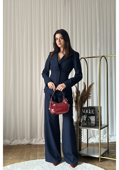 Üçlü Blazer Korse Pantolon Takım Lacivert