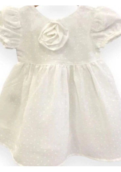 Çikoby Kız Bebek Gül Detaylı Şık Elbise-13761 Beyaz