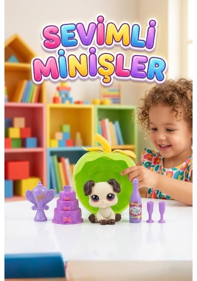 Sevimli Minişler Işıklı Yeşil Elma Yuvalı Pet Shop Oyun Seti Kaleme Takılabilir Beyaz Köpek Figürlü Ve Aksesuarlı Çocuk Oyuncağı