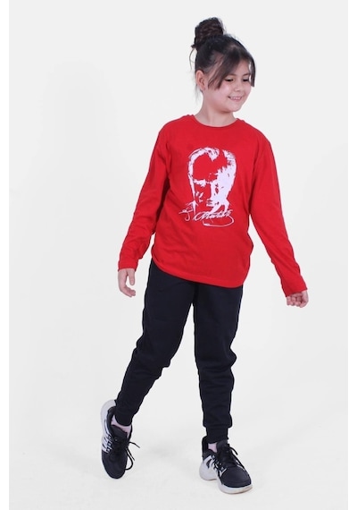 Fyk Kids Atatürk Baskılı Imzalı Uzun Kollu Unisex Takım Kırmızı