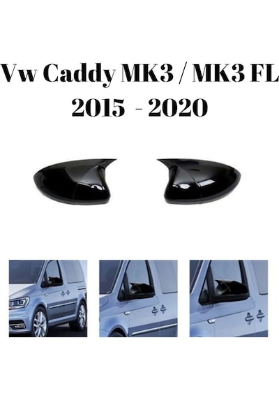 Vw Caddy MK3 / MK3 FL 2015 2016 2017 2018 2019 2020 Uyumlu Yarasa Batman Ayna Kapağı Takımı Parlak Siyah