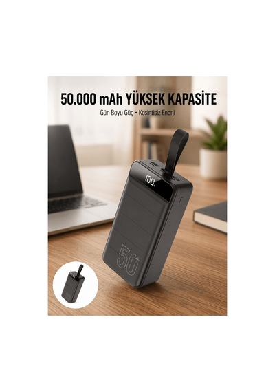 Hızlı Taşınabilir 50.000 Mah Powerbank Led Ekran Android Ve İos Uyumlu Yeni Nesil Beyaz