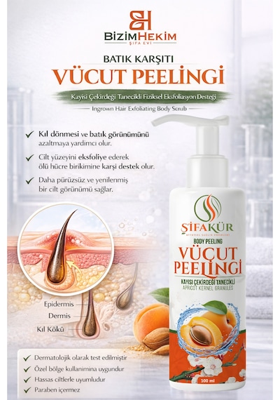 Şifakür Batık Karşıtı Vücut Peelingi 100 Ml Kıl Dönmesi, Pürüzlü Cilt Ve Özel Bölge Bakımı