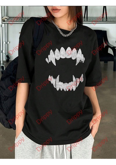 Flood Of Style Unisex Teeth Tshirt Siyah