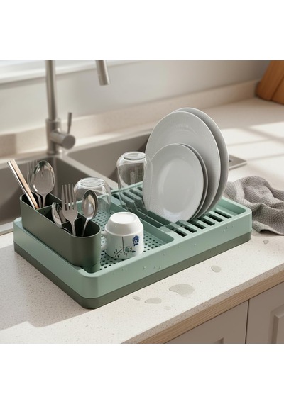 Aqua Gri Tezgah Üstü Bulaşıklık - 42x26x12 Cm Pratik Tabak Ve Bardak Kurutma Rafı - Modern Mutfak Organizeri 2 Renk Seçeneği Yeşil Diğer