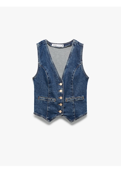 Koton V Yaka Kolsuz Düğmeli Cep Detaylı Denim Yelek Orta İndigo 6wal20002md Indigo Koton V Yaka Kolsuz Düğmeli Cep Detaylı Denim Yelek Orta İndigo 6wal20002md Indigo