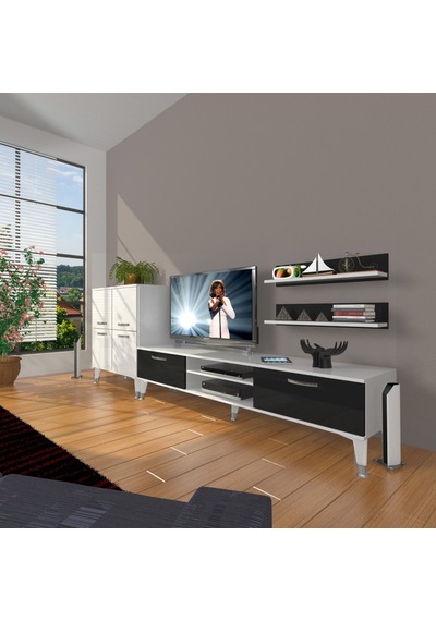 Decoraktiv Eko On Mdf Dvd Silver Tv Ünitesi Tv Sehpası Beyaz - Siyah
