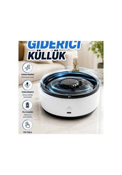 Sensörlü Elektronik Küllük Duman Ve Koku Giderici Çıkartılabilir Tepsili Pilli