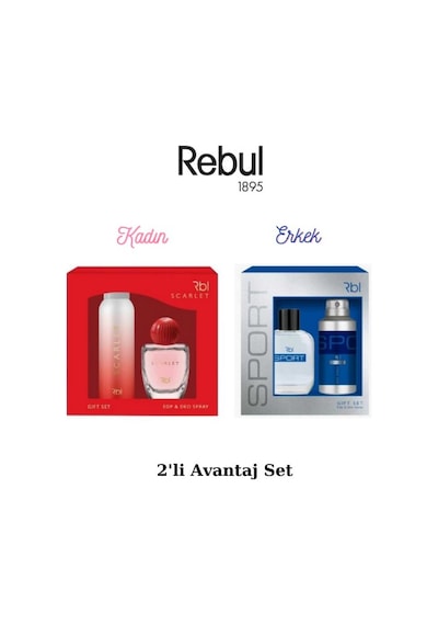 Rebul Scarlet Kadın Parfüm EDP 50 ML + Scarlet Kadın Sprey Deodorant 150 ML + Sport Erkek Parfüm EDT 50 ML + Sport Erkek Sprey Deodorant 150 ML