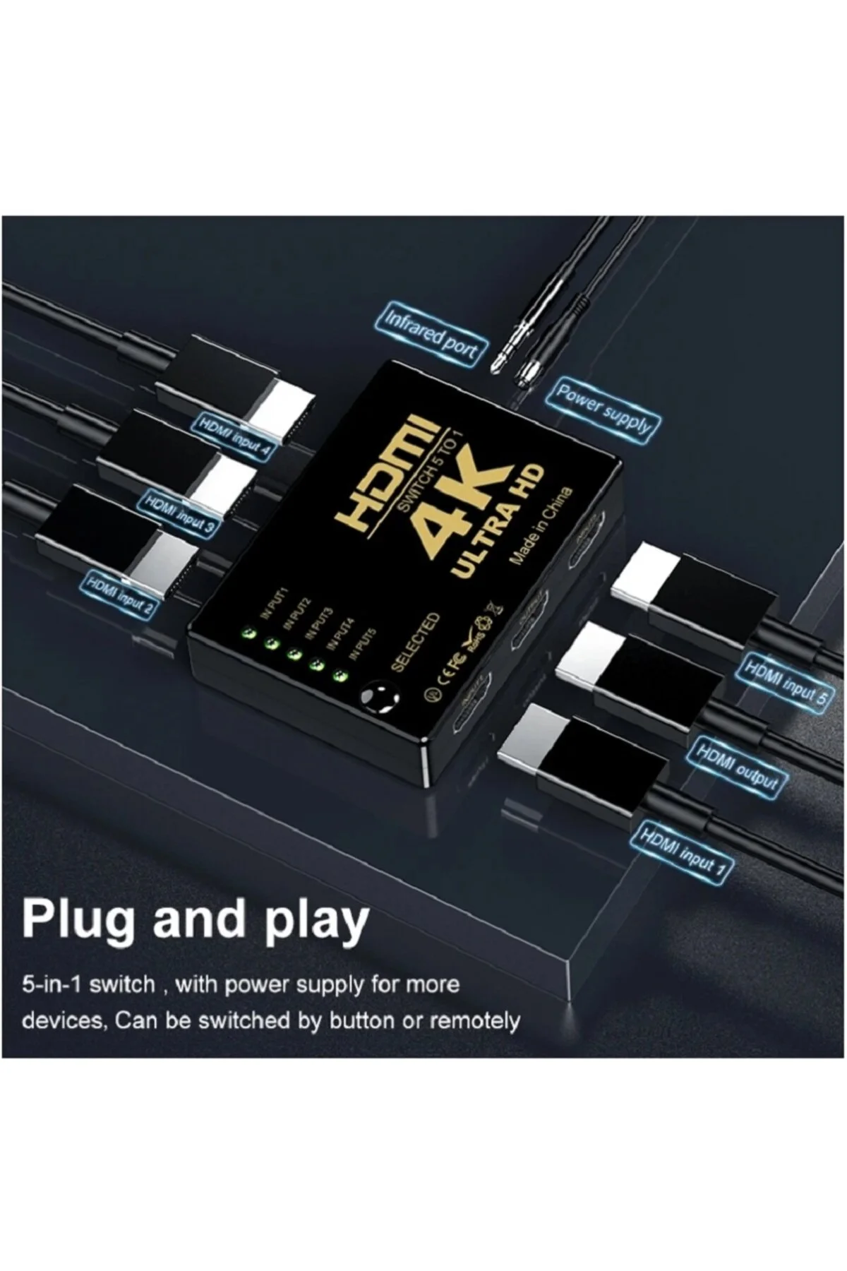 4k Hdmı Uyumlu Switcher Hd 1080p 5 Port Hd Kvm Switch Hub Ir Uzaktan Kumanda İle Hdtv Dvd Tv 001