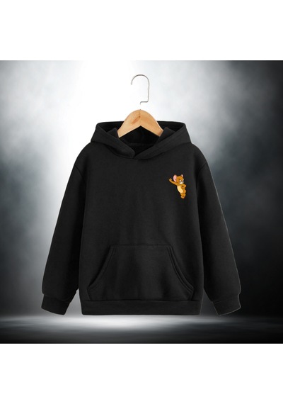 Jerry Baskılı Oversize Unisex Kapüşonlu Sweatshirt Siyah