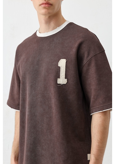 Vamos Oversize Baskılı Tişört V70-134 Kahve