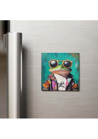 Frog - Kurbağa - Güneş Gözlüklü Style - Buzdolap Magneti - 9x9 Cm