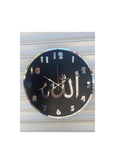 Pey Aksesuar Dekoratif Duvar Saati Ahşap Ve Aynalı Allah Lafzı Siyah-gümüş