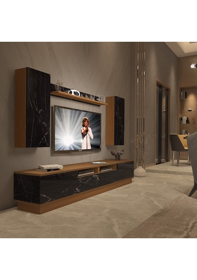 Decoraktiv Trendstyle 5220ds Mdf Tv Ünitesi Tv Sehpası Ceviz - Siyah Mermer
